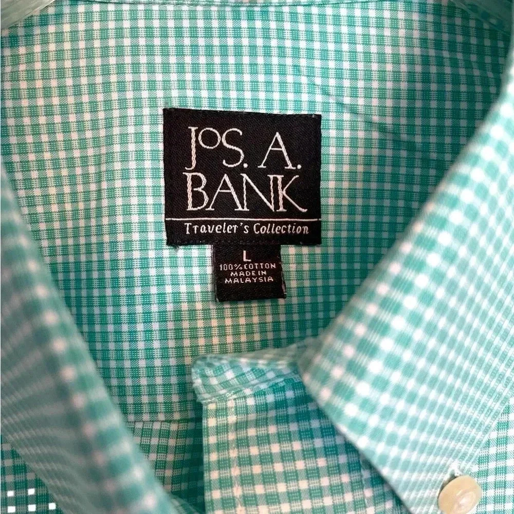Jos A Bank Executive Collection Shirt Mens LargeGingham Plaid Green - Picture 3 of 4